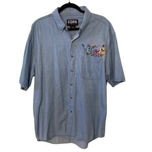 Vtg Womens Denim Button Shirt XL Birds Gardening Copa Banana Embroidery Granny